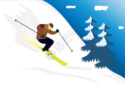 全长或一个男子从山上快速滑雪 冬季运动和娱乐 平板风格的矢量插图设计图片