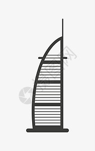 尔湾白色背景的迪拜酒店矢量图标设计图片