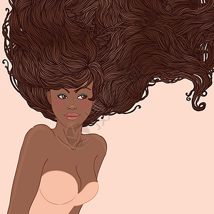 美丽的非洲女人的肖像发型卷曲化妆品插图肤色唇彩理发女性女士爆炸设计图片