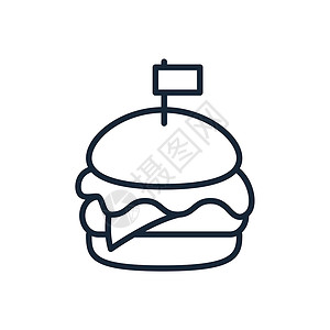芝士鸡排白色背景上孤立的时尚薄线汉堡图标  矢量包子牛肉午餐垃圾营养洋葱插图食物餐厅小吃设计图片