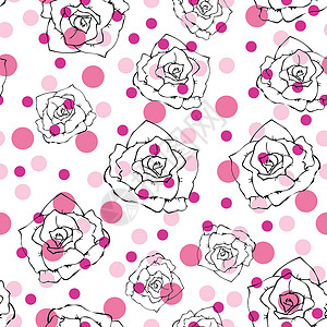 粉红色波尔卡点和玫瑰线画插图设计图片