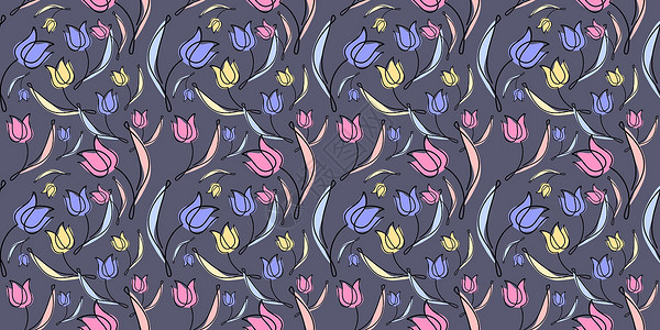 荷兰花卉小镇织物的郁金香无缝结构图案 花卉春季壁纸 室内装饰品的花生装饰品设计图片