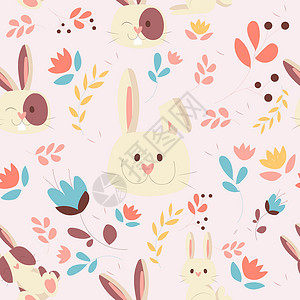 小兔子儿童边框带长耳朵的可爱兔子的矢量模式 用小兔子以平方表示模式庆典假期纺织品叶子卡片孩子艺术野兔婴儿微笑设计图片