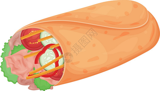 猪肚包鸡卷饼 一盘墨西哥菜 墨西哥卷饼 美味的沙威玛 在白色背景上孤立的矢量图设计图片