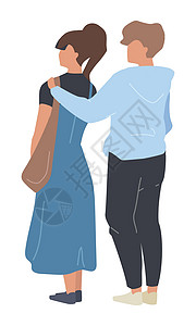 二色花藤向前看的年轻夫妇半平面色向量字符设计图片