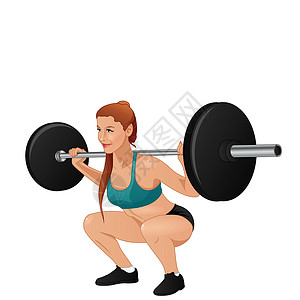 妇女培训barbell 蹲下 矢量插图健美运动健身房身体卡通片运动员肌肉男人手臂二头肌设计图片