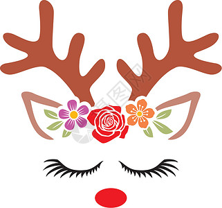 圣诞玫瑰圣诞驯鹿与鲜花设计图片
