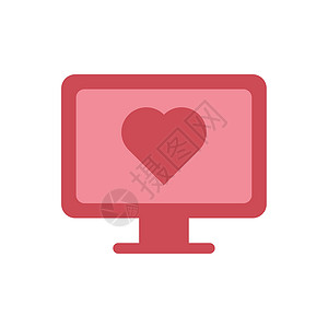 PC欢迎页带有心脏图标的 PC 屏幕 Date 网站矢量设计图片