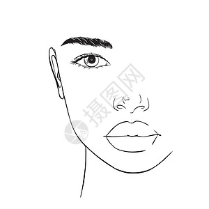 黑白肖像妇女头部的矢量说明容貌理发师白色发型草图化妆品嘴唇艺术眼睛插图设计图片
