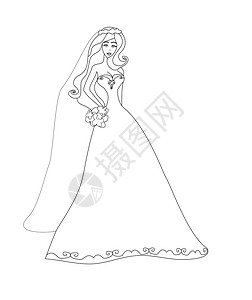 伴郎伴娘美丽的新娘  面条孤立插图邀请函妻子花朵手绘人体公主婚姻购物涂鸦伴娘设计图片