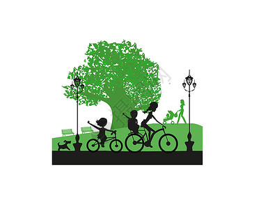 推着自行车走公园里的家庭母性男朋友婴儿孕产孕妇装城市运动头发树木女性设计图片
