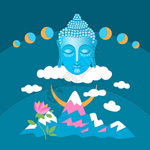 月相以佛教为象征的矢量插图 用佛教作为标志月亮宗教文化冥想艺术沉思佛教徒雕像山脉打印设计图片