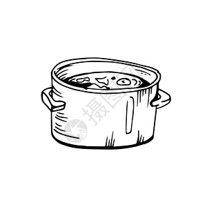 蘑菇菌汤白色背景的煮汤薄浓汤黑线 - 矢量设计图片