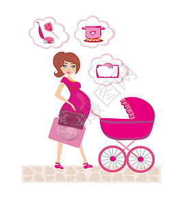 孕产孕妇推着婴儿车 想着做功课设计图片