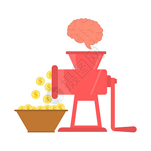 钱进大脑会掉进细囊里 钱就会得到 财务和商业概念 矢量图解设计图片