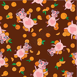 毛毯中猪亮橙色模式中的矢量快乐猪设计图片