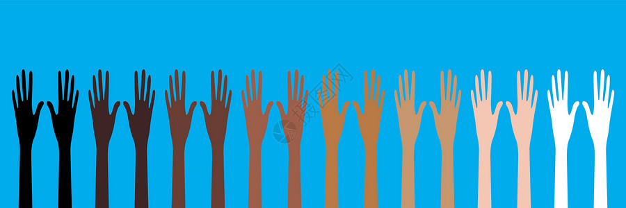 不同肤色的人以不同种族的手举起横幅设计图片