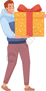 男士礼物带礼物的男士 拿着带丝带的包子庆祝生日 矢量插图设计图片