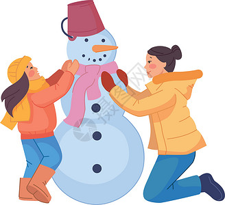 妈妈与女儿玩泡泡机妈妈和孩子一起做雪人 传统冬季活动设计图片