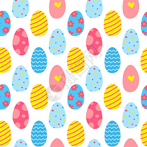 鸡蛋烹饪无缝模式 与面条复活节鸡蛋椭圆卡通片涂鸦手绘打印蛋壳包装织物纺织品横幅设计图片