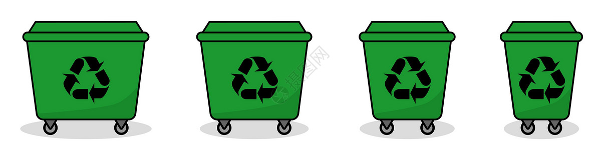 回收站可以图标 一组不同大小的绿色垃圾桶 矢量插图高清图片