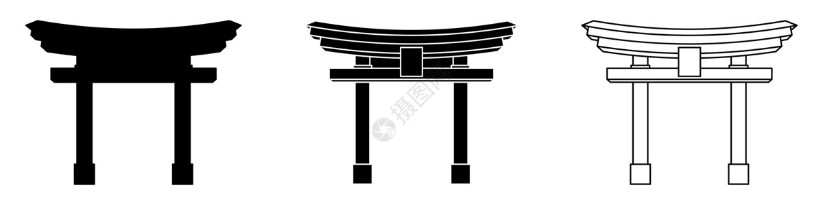 日本神道教建筑日本门托里 托里门黑符号组装 信藤派的象征设计图片