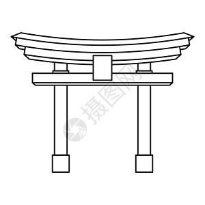 严岛神社日本的托里门 托里门黑色线性轮廓 神道主义的象征设计图片