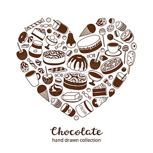 糖果糕点面条巧克力和可可制品的心脏形状酒吧餐厅店铺可可糖果菜单面包咖啡小吃外滩设计图片