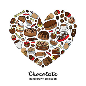 糕点坊面条巧克力和可可制品的心脏形状酒吧奶油餐厅小吃产品外滩甜点涂鸦饮料黄油设计图片