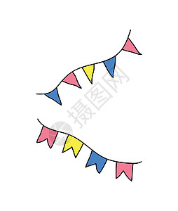 彩色旗子挂饰手画了打包的旗子乐趣花环假期横幅彩旗庆典卡通片粉色白色生日设计图片