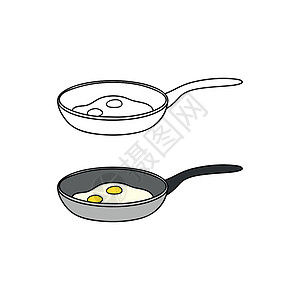 平底锅煎蛋锅里有面条炸鸡蛋设计图片