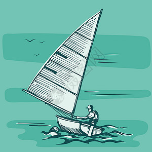 帆船比赛素材水上船只竞争比赛卡通片爱好闲暇风帆冲浪男人海浪海洋帆船赛帆船设计图片