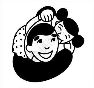 女孩黑白爸爸和宝宝在玩 父亲将淘气的女儿抱在怀里 紧紧地抱在怀里 父亲与孩子的有趣交流 黑白插图 在孤立的背景上 用于在父亲节的绘图仪上设计图片
