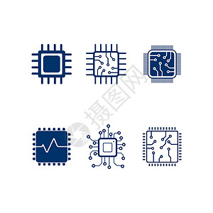四核处理器芯片图标数据插图电子电路硬件网络工程互联网木板电脑设计图片