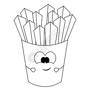 薯条盒包装样机可爱的卡通漫画 薯条 用黑白图画设计图片