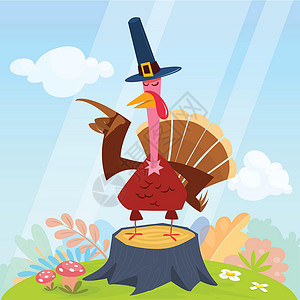 感恩节邀请函感恩节插图中的卡通有趣的火鸡鸟类人物 矢量孤立线条艺术打印帽子绘画羽毛动物邀请函海报食物设计图片