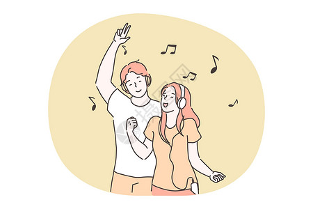 音乐有趣唱歌跳舞娱乐概念乐趣卡通片幸福女性公司音乐会快乐派对青少年朋友背景图片