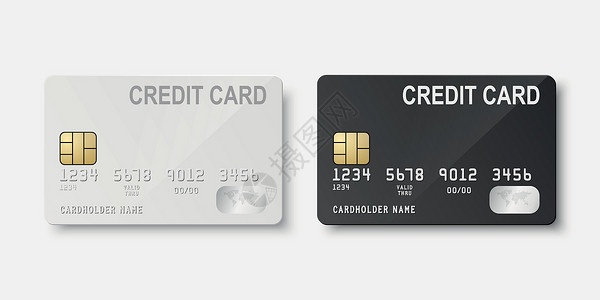 信用卡模板矢量 3d 逼真的黑色和白色空白信用卡隔离 用于样机 品牌的塑料信用卡或借记卡设计模板 信用卡付款概念 前面设计图片