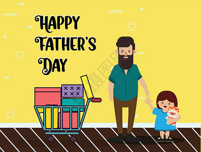 儿童购物父亲与女儿和购物墨盒设计图片