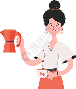 围裙锅具一个女人手握着杯子 腰部深处 孤立无援 演示内容 网站设计图片