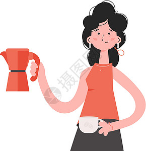 职业女士喝咖啡一个女人手握着一个杯子和一个咖啡壶 腰部深厚 孤立无援 演示内容 网站设计图片