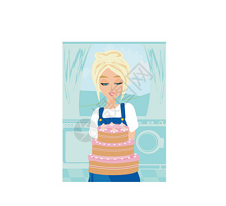 做家务的女性把脏衣服放入洗衣机家庭主妇烤蛋糕设计图片