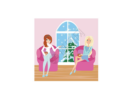 美丽职业女性阳台放松喝咖啡女人在一杯咖啡上说话设计图片