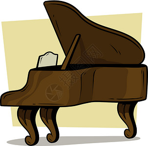 羽管键琴卡通木制棕褐色大钢琴矢量图标设计图片