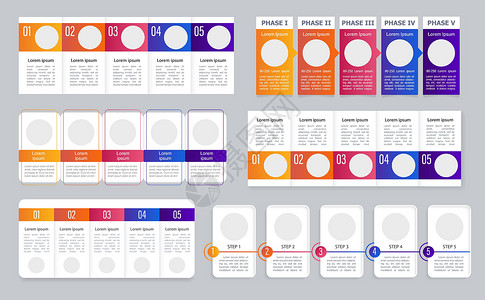 多色流程图色彩多彩的矩形信息指南图表设计模板集设计图片