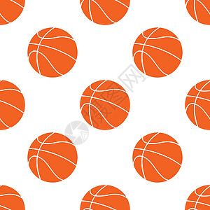 篮球图案橙色平板篮球 白色背景上孤立的矢量说明 无缝模式乐趣艺术活动礼物运球娱乐包装游戏竞赛爱好设计图片
