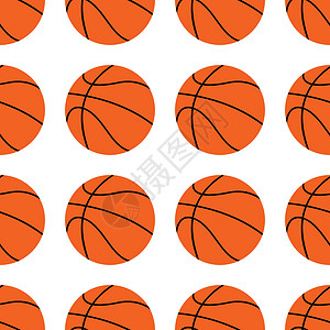 篮球图案橙色平板篮球 白色背景上孤立的矢量说明 无缝模式男人礼物团队圆圈学校运球橙子包装闲暇男生设计图片