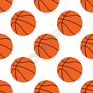 篮球图案橙色平板篮球 白色背景上孤立的矢量说明 无缝模式娱乐竞赛游戏男人橙子团队圆圈艺术运动爱好设计图片