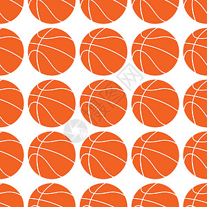 篮球上篮防守橙色平板篮球 以白色背景隔离的矢量插图 无缝模式 体育篮球设计设计图片