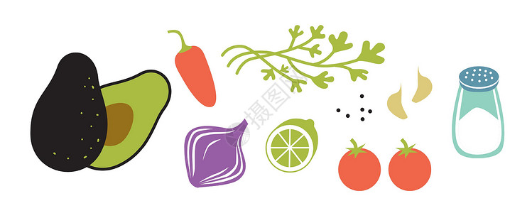 牛油果色鳄梨色素的新鲜原料 水平矢量插图在白色上被隔离设计图片